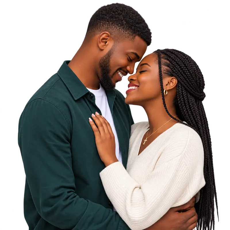 Wanandoa, paji la uso kwa paji la uso, wakitabasamu wamefumba macho